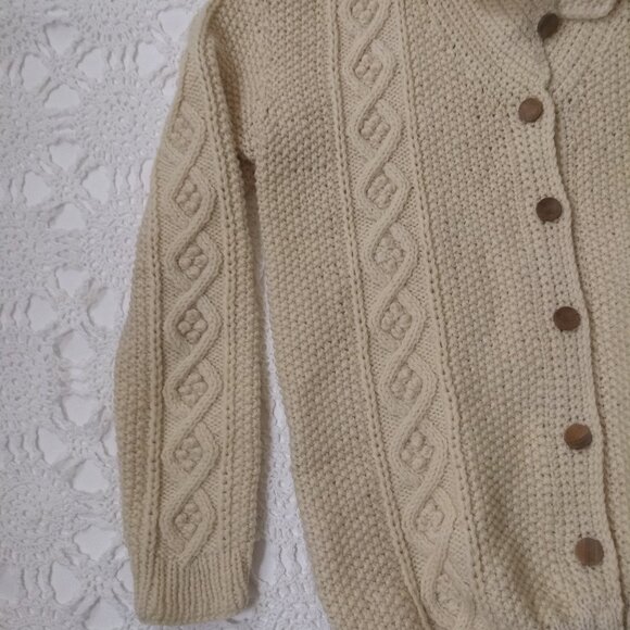 Vtg Handmade Cardigan Sweater Ivory Button Up Shawl Collar Cable Medium Women M - Picture 3 of 7